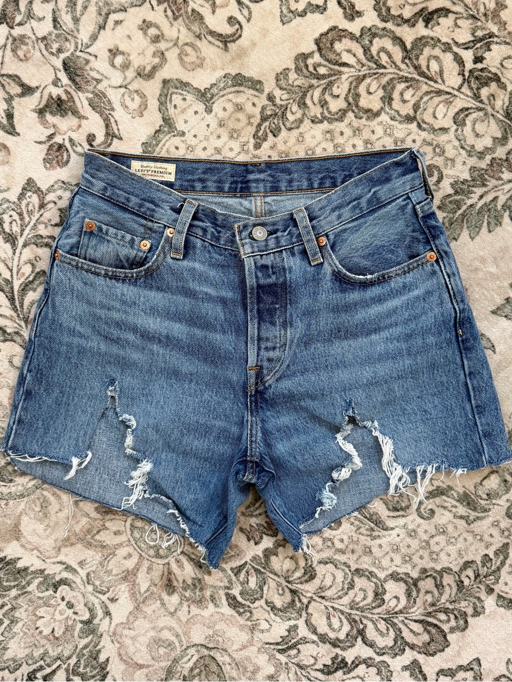 Levi's sexy Distressed Mid-Blue Denim Cutoff Shorts